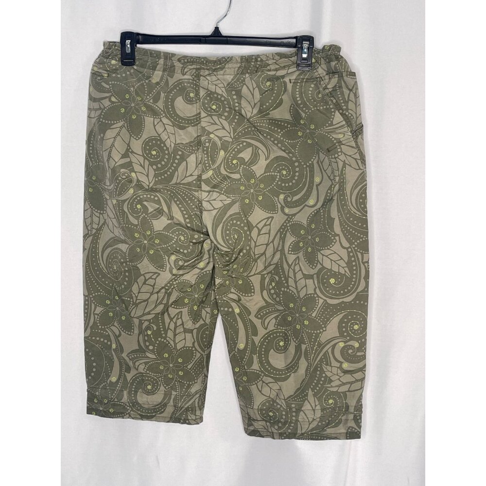 Columbia Womens Olive Floral Print Capris Size L Adjustable Waist 70% Cotton 30% - Picture 2 of 5